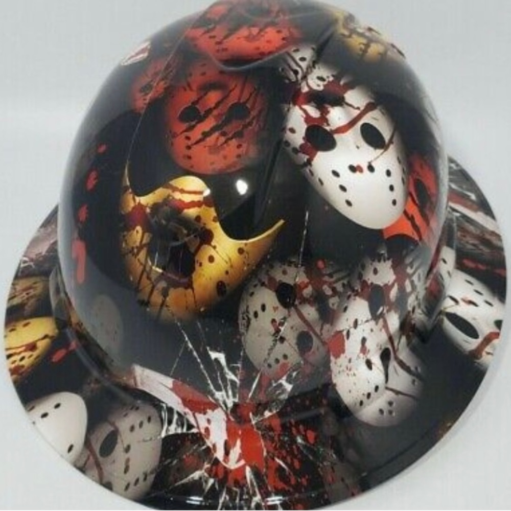 Full Brim Hard Hat Custom Hydro Dipped JASON BLOODY MASSACRE